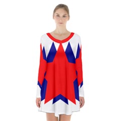 Stars Red Blue Long Sleeve Velvet V-neck Dress