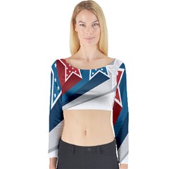 Star Red Blue White Line Space Long Sleeve Crop Top