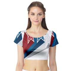 Star Red Blue White Line Space Short Sleeve Crop Top (tight Fit) by Mariart