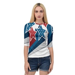 Star Red Blue White Line Space Quarter Sleeve Tee