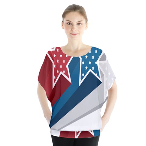 Star Red Blue White Line Space Blouse by Mariart