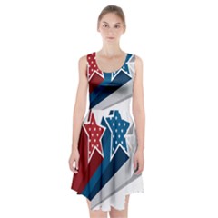 Star Red Blue White Line Space Racerback Midi Dress