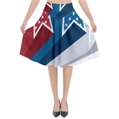 Star Red Blue White Line Space Flared Midi Skirt