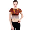 Effect Pattern Brush Red Orange Crew Neck Crop Top View1