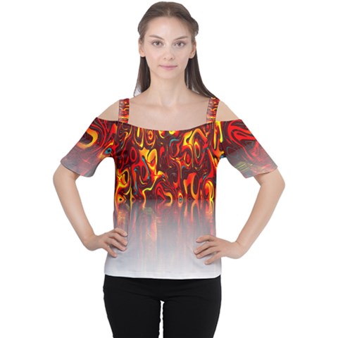 Effect Pattern Brush Red Orange Women s Cutout Shoulder Tee by Nexatart