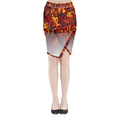 Effect Pattern Brush Red Orange Midi Wrap Pencil Skirt by Nexatart