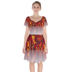 Effect Pattern Brush Red Orange Short Sleeve Bardot Dress by Nexatart