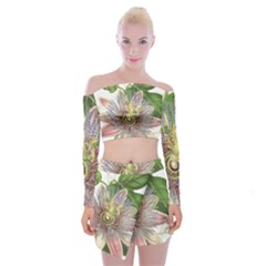 Passion Flower Flower Plant Blossom Off Shoulder Top With Skirt Set by Nexatart