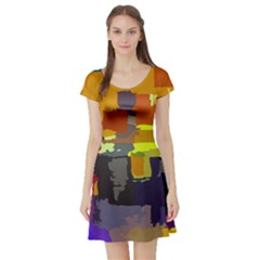 Abstract Vibrant Colour Short Sleeve Skater Dress by Nexatart