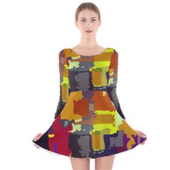 Abstract Vibrant Colour Long Sleeve Velvet Skater Dress by Nexatart