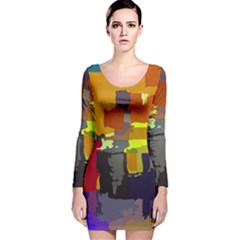 Abstract Vibrant Colour Long Sleeve Velvet Bodycon Dress by Nexatart