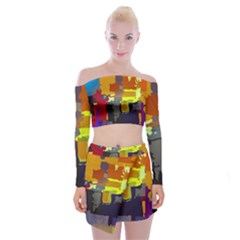 Abstract Vibrant Colour Off Shoulder Top With Skirt Set