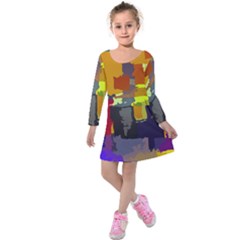 Abstract Vibrant Colour Kids  Long Sleeve Velvet Dress by Nexatart