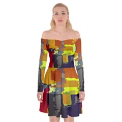 Abstract Vibrant Colour Off Shoulder Skater Dress