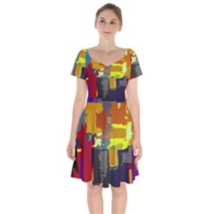 Abstract Vibrant Colour Short Sleeve Bardot Dress