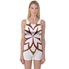 Abstract Shape Outline Floral Gold One Piece Boyleg Swimsuit by Nexatart