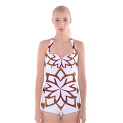 Abstract Shape Outline Floral Gold Boyleg Halter Swimsuit  by Nexatart