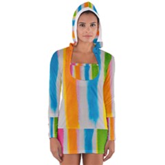 Watercolors Stripes             Women s Long Sleeve Hooded T-shirt by LalyLauraFLM