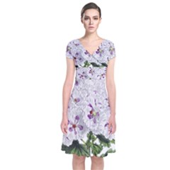 Flower Plant Blossom Bloom Vintage Short Sleeve Front Wrap Dress by Nexatart