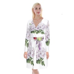 Flower Plant Blossom Bloom Vintage Long Sleeve Velvet Front Wrap Dress