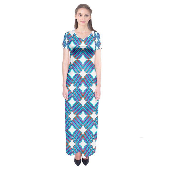 Geometric Dots Pattern Rainbow Short Sleeve Maxi Dress