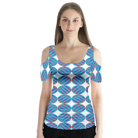 Geometric Dots Pattern Rainbow Butterfly Sleeve Cutout Tee  by Nexatart