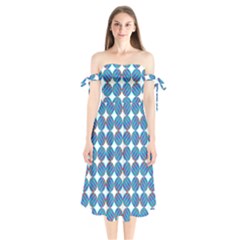 Geometric Dots Pattern Rainbow Shoulder Tie Bardot Midi Dress