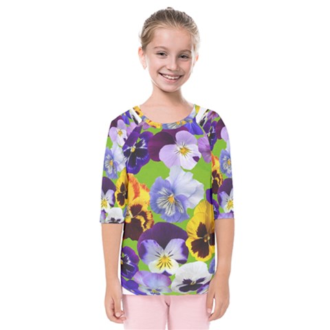 Spring Pansy Blossom Bloom Plant Kids  Quarter Sleeve Raglan Tee by Nexatart