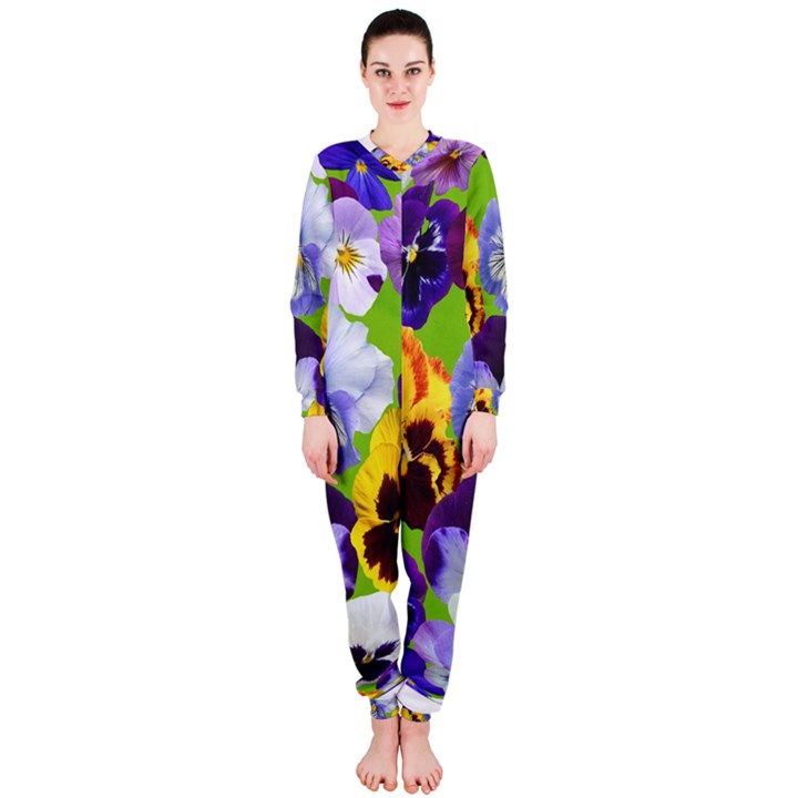 Spring Pansy Blossom Bloom Plant OnePiece Jumpsuit (Ladies) 