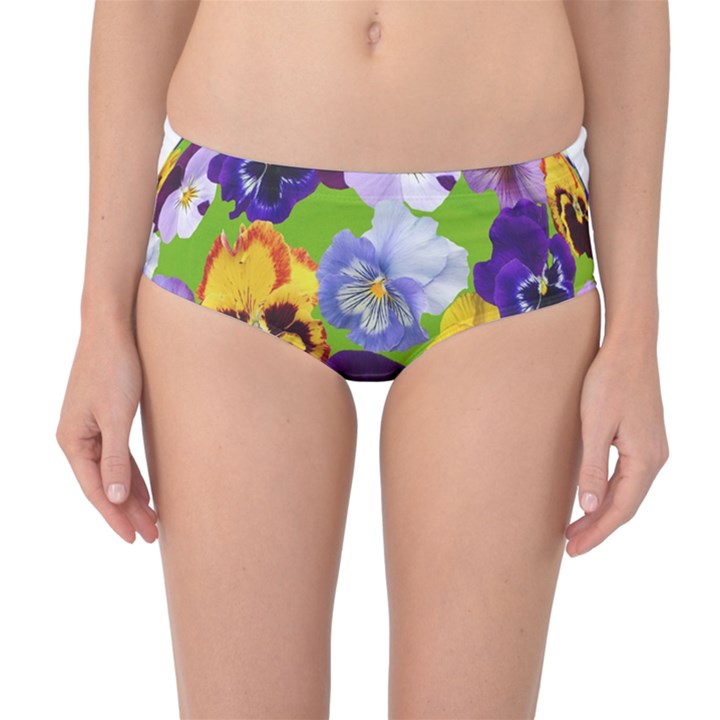 Spring Pansy Blossom Bloom Plant Mid-Waist Bikini Bottoms