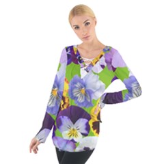 Spring Pansy Blossom Bloom Plant Women s Tie Up Tee by Nexatart