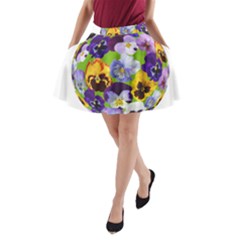 Spring Pansy Blossom Bloom Plant A-line Pocket Skirt by Nexatart