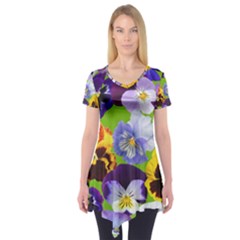 Spring Pansy Blossom Bloom Plant Short Sleeve Tunic  by Nexatart