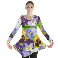 Spring Pansy Blossom Bloom Plant Long Sleeve Tunic  by Nexatart