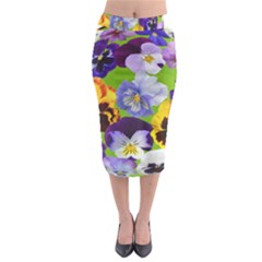 Spring Pansy Blossom Bloom Plant Midi Pencil Skirt by Nexatart