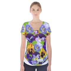 Spring Pansy Blossom Bloom Plant Short Sleeve Front Detail Top by Nexatart