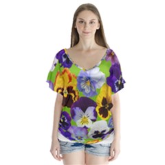 Spring Pansy Blossom Bloom Plant Flutter Sleeve Top by Nexatart