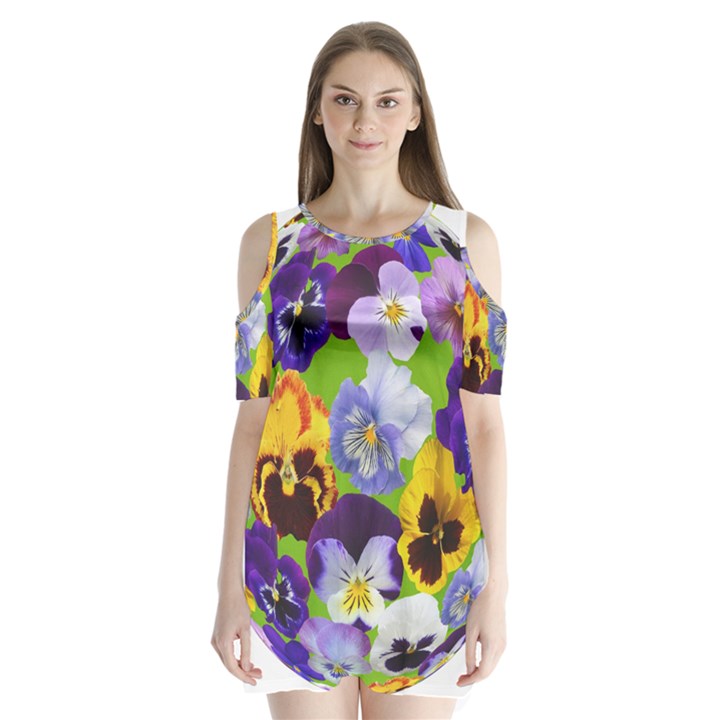 Spring Pansy Blossom Bloom Plant Shoulder Cutout Velvet  One Piece