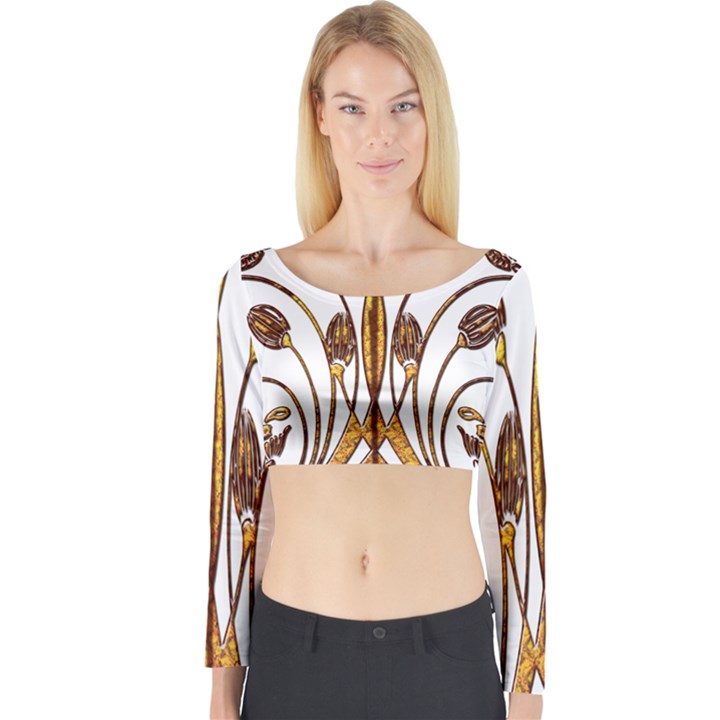 Scroll Gold Floral Design Long Sleeve Crop Top