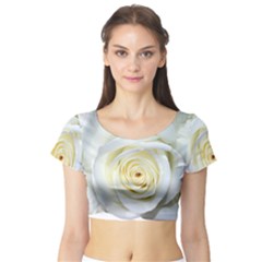 Flower White Rose Lying Short Sleeve Crop Top (tight Fit) by Nexatart