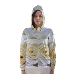 Flower White Rose Lying Hooded Wind Breaker (women) by Nexatart