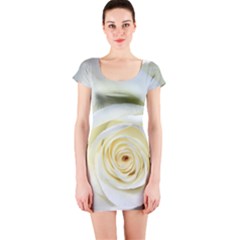 Flower White Rose Lying Short Sleeve Bodycon Dress by Nexatart