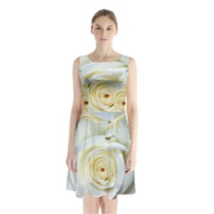 Flower White Rose Lying Sleeveless Waist Tie Chiffon Dress by Nexatart