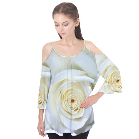 Flower White Rose Lying Flutter Tees by Nexatart