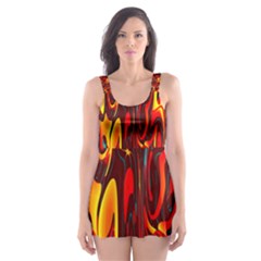 Effect Pattern Brush Red Orange Skater Dress Swimsuit by Nexatart