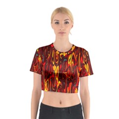 Effect Pattern Brush Red Orange Cotton Crop Top by Nexatart