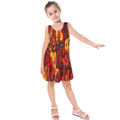 Effect Pattern Brush Red Orange Kids  Sleeveless Dress by Nexatart