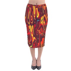 Effect Pattern Brush Red Orange Velvet Midi Pencil Skirt by Nexatart