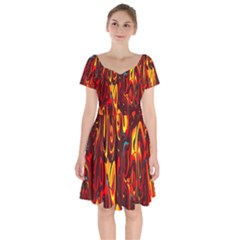 Effect Pattern Brush Red Orange Short Sleeve Bardot Dress by Nexatart