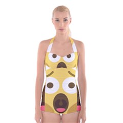 Scream Emoji Boyleg Halter Swimsuit  by BestEmojis